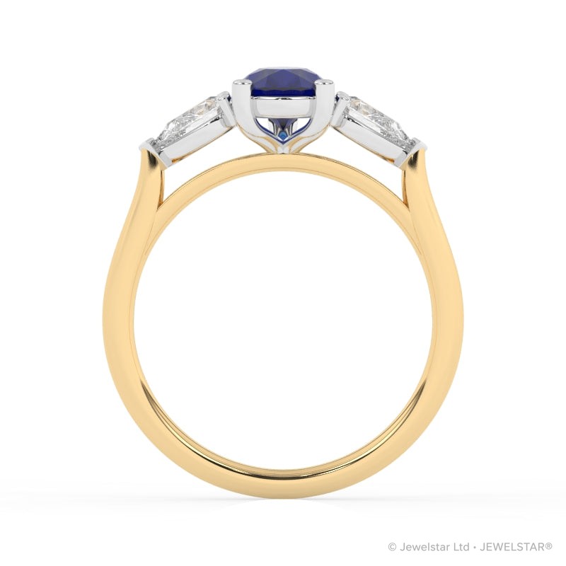 R-82310-SA-Y  Lab Diamond & Sapphire Three Stone Ring
