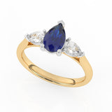 R-82310-SA-Y  Lab Diamond & Sapphire Three Stone Ring F/VS (EGL Report Included)