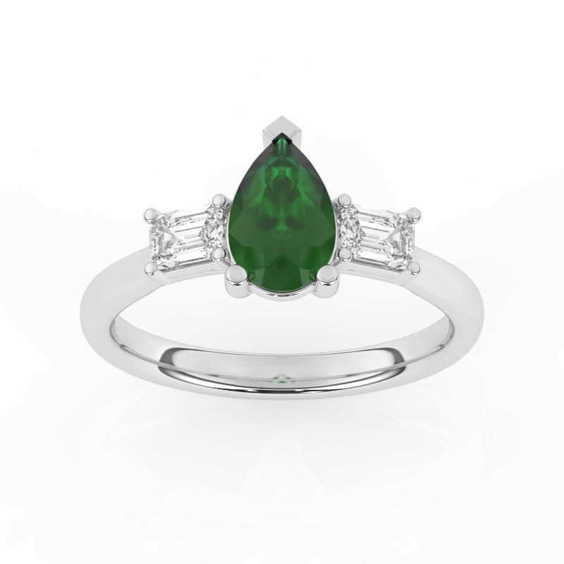 R-82311-EM-W  Lab Diamond & Emerald Three Stone Ring