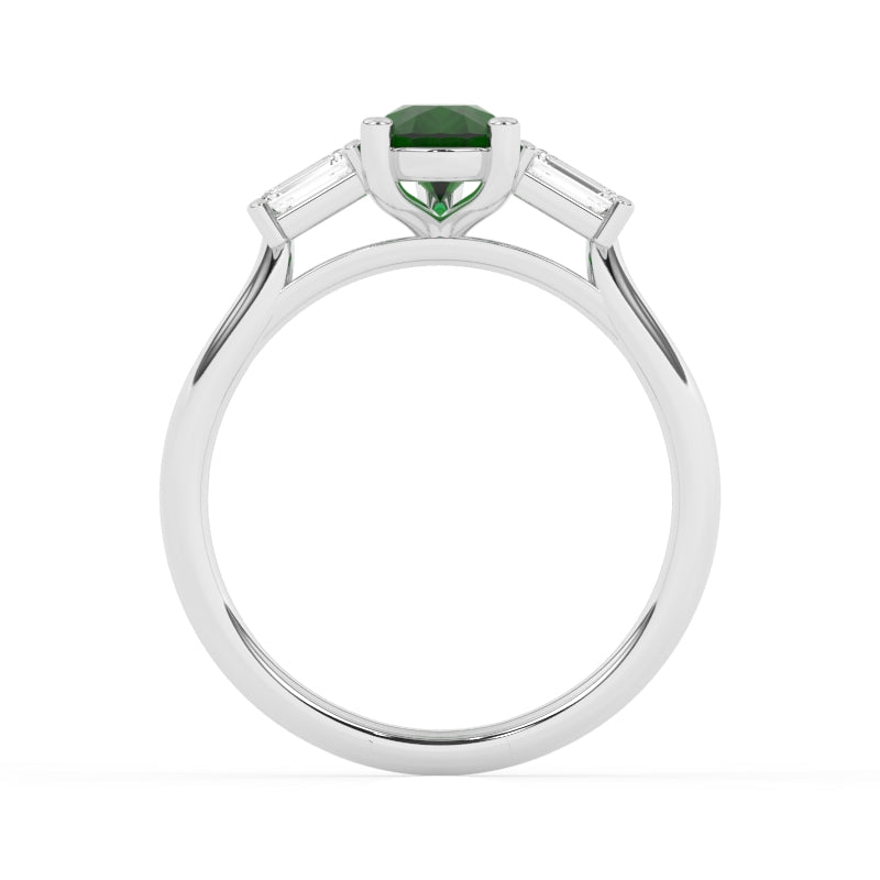 R-82311-EM-W  Lab Diamond & Emerald Three Stone Ring