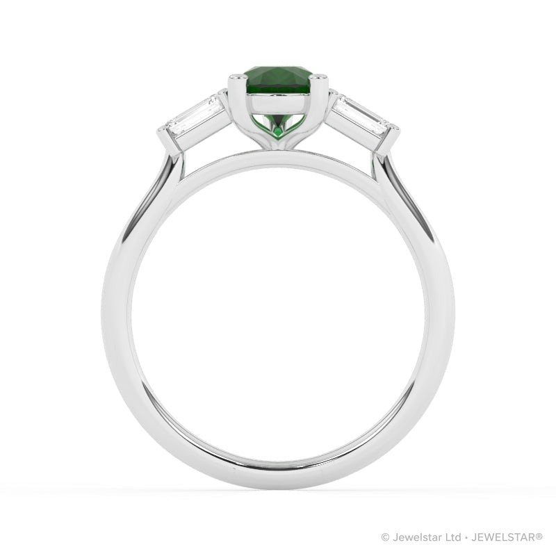 R-82311-EM-W  Lab Diamond & Emerald Three Stone Ring