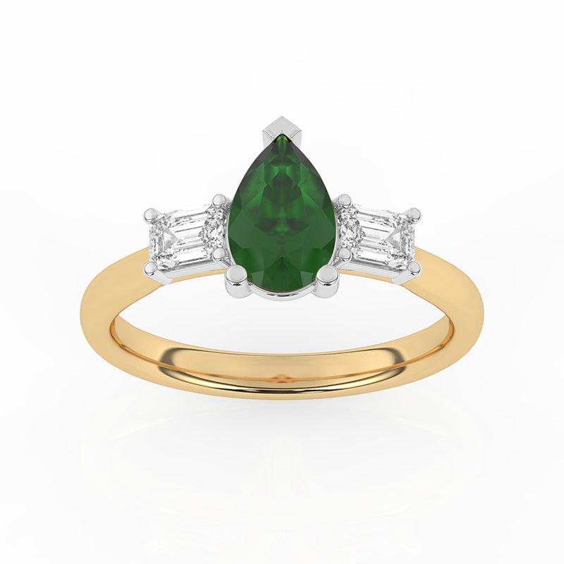 R-82311-EM-Y  Lab Diamond & Emerald Three Stone Ring