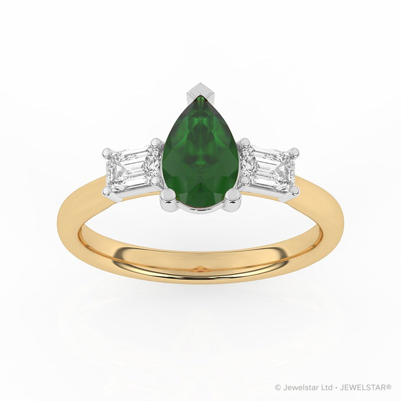 R-82311-EM-Y  Lab Diamond & Emerald Three Stone Ring