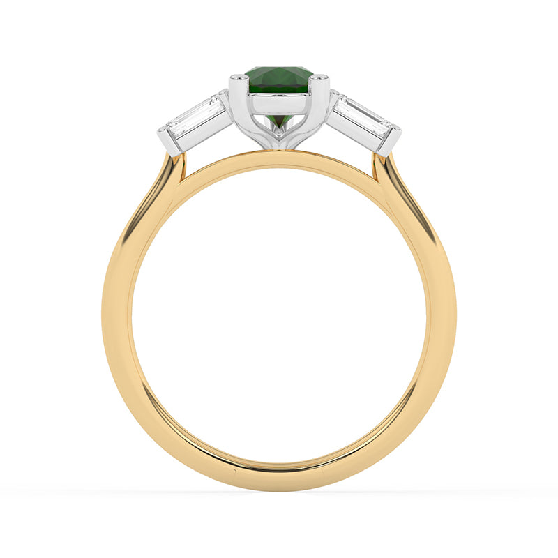 R-82311-EM-Y  Lab Diamond & Emerald Three Stone Ring