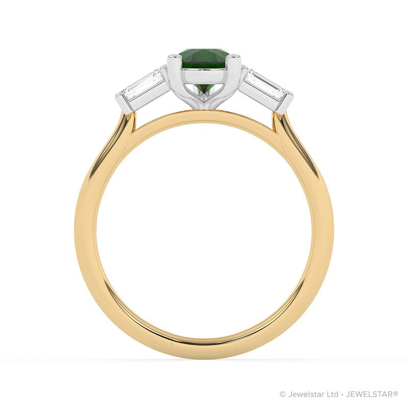 R-82311-EM-Y  Lab Diamond & Emerald Three Stone Ring