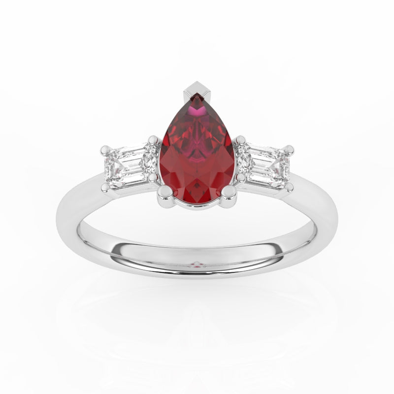 R-82311-RU-W  Lab Diamond & Ruby Three Stone Ring