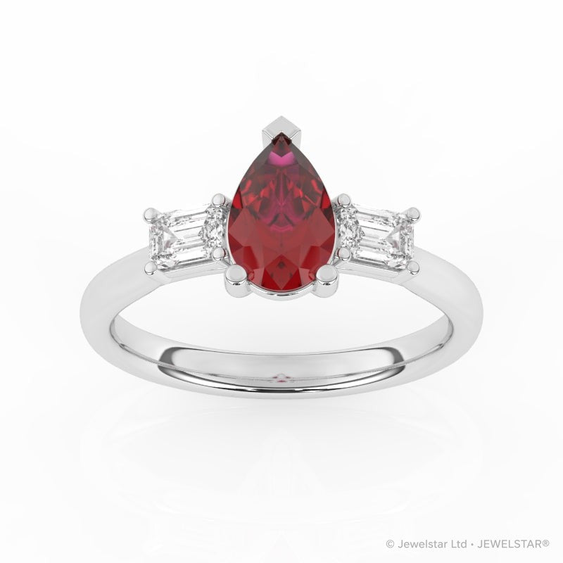R-82311-RU-W  Lab Diamond & Ruby Three Stone Ring