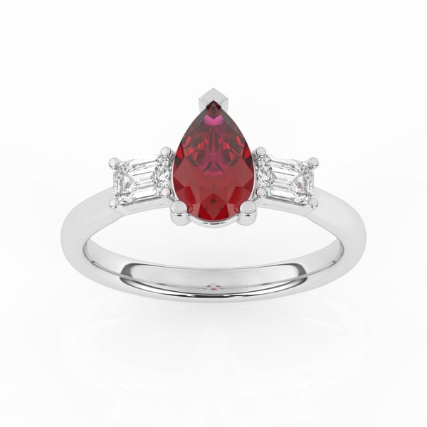R-82311-RU-W  Lab Diamond & Ruby Three Stone Ring F/VS (EGL Report Included)
