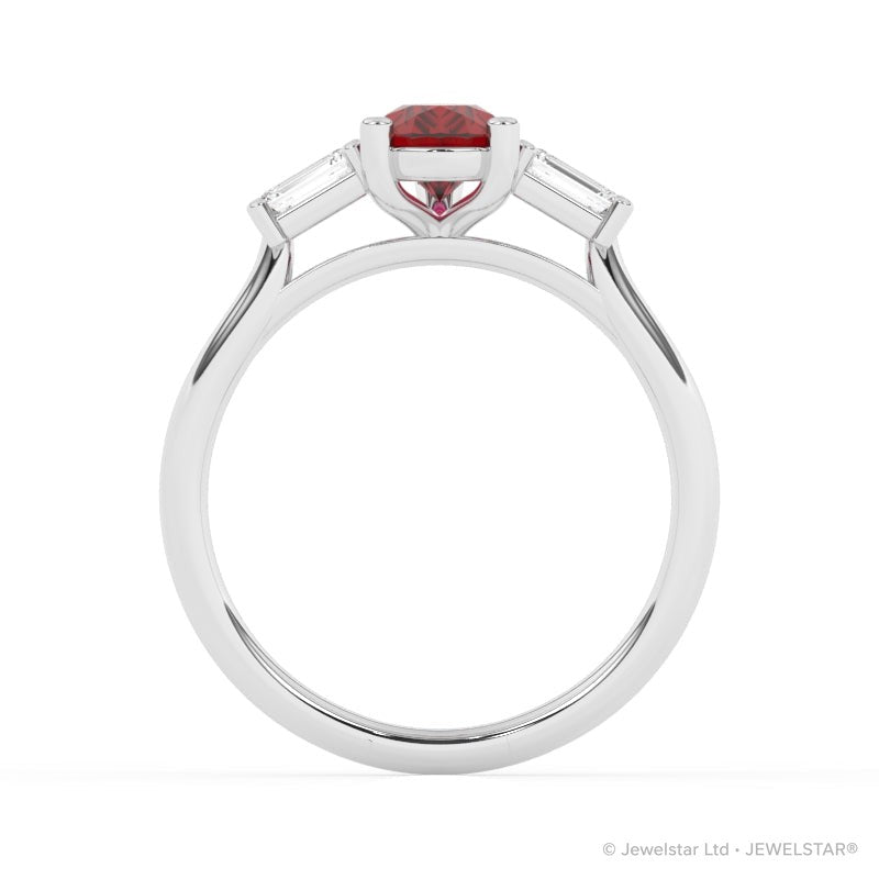 R-82311-RU-W  Lab Diamond & Ruby Three Stone Ring