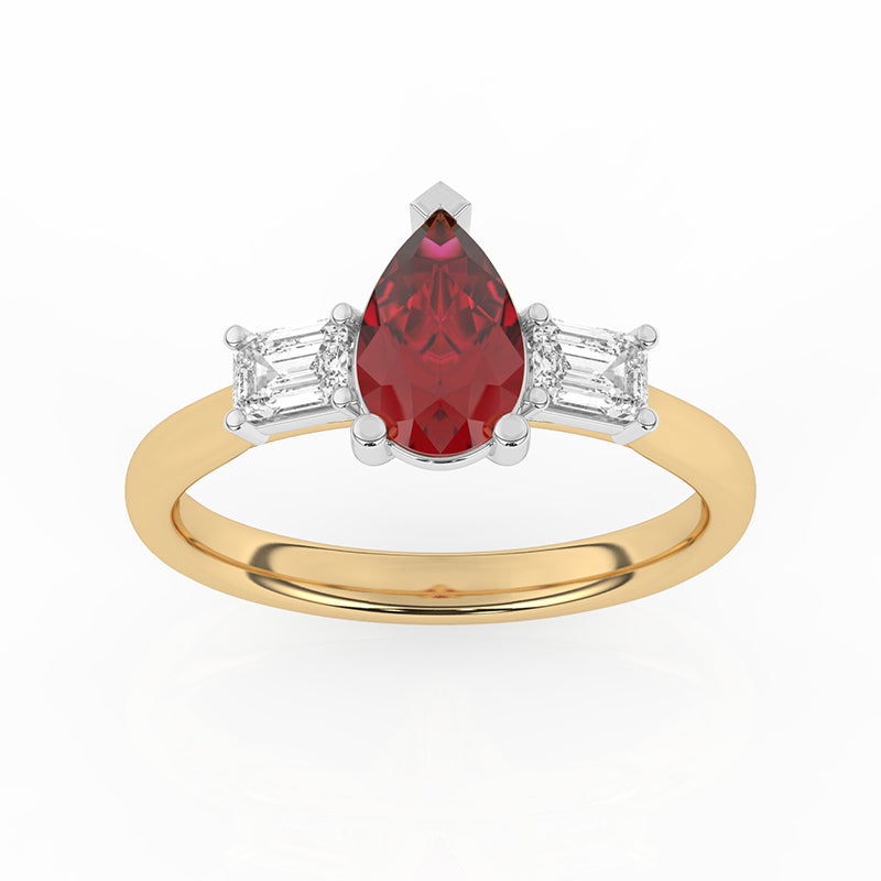 R-82311-RU-Y  Lab Diamond & Ruby Three Stone Ring