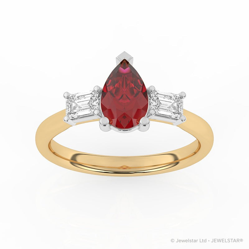 R-82311-RU-Y  Lab Diamond & Ruby Three Stone Ring