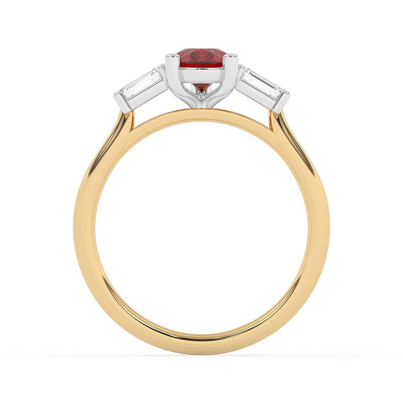 R-82311-RU-Y  Lab Diamond & Ruby Three Stone Ring