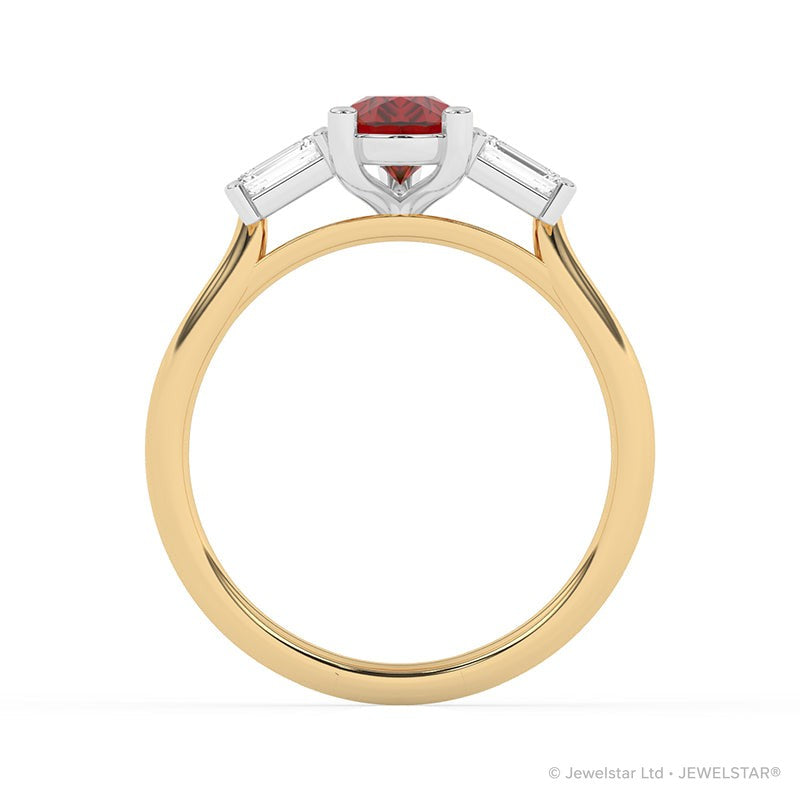R-82311-RU-Y  Lab Diamond & Ruby Three Stone Ring