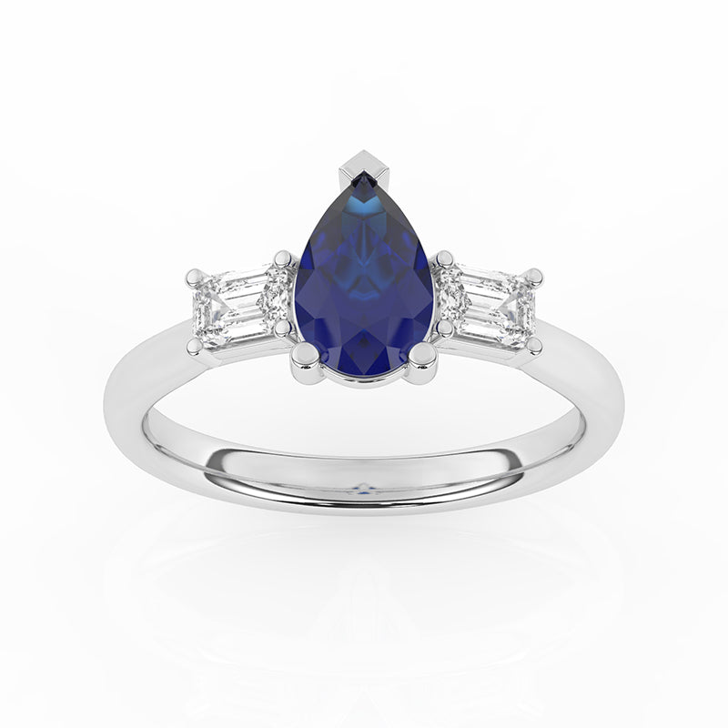 R-82311-SA-W  Lab Diamond & Sapphire Three Stone Ring