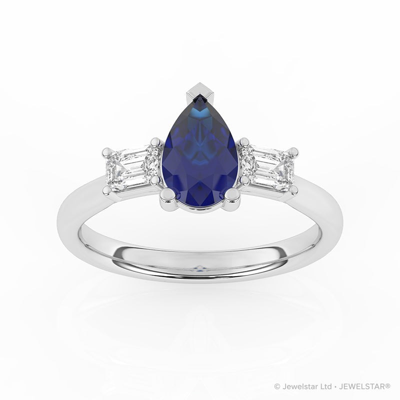 R-82311-SA-W  Lab Diamond & Sapphire Three Stone Ring