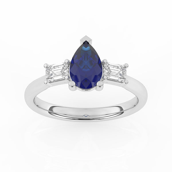 R-82311-SA-W  Lab Diamond & Sapphire Three Stone Ring F/VS (EGL Report Included)