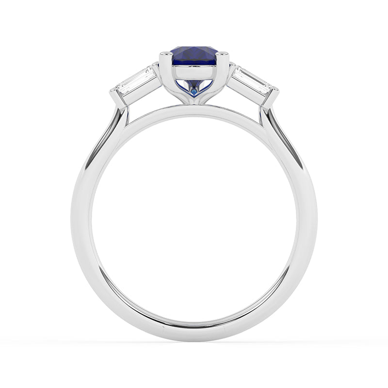 R-82311-SA-W  Lab Diamond & Sapphire Three Stone Ring