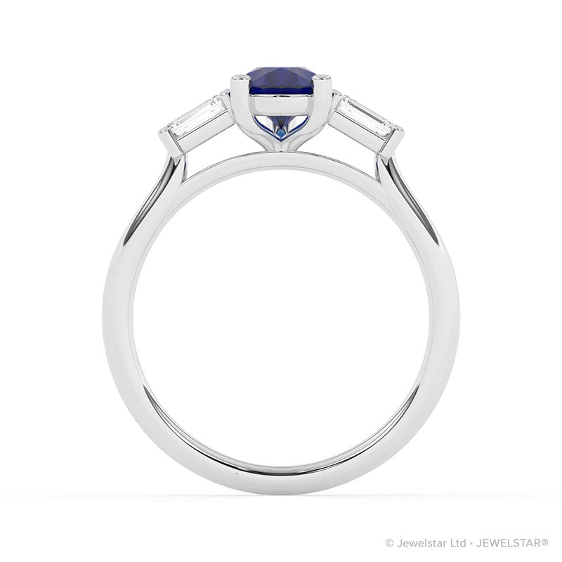 R-82311-SA-W  Lab Diamond & Sapphire Three Stone Ring