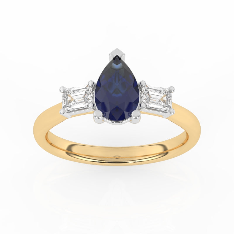 R-82311-SA-Y  Lab Diamond & Sapphire Three Stone Ring