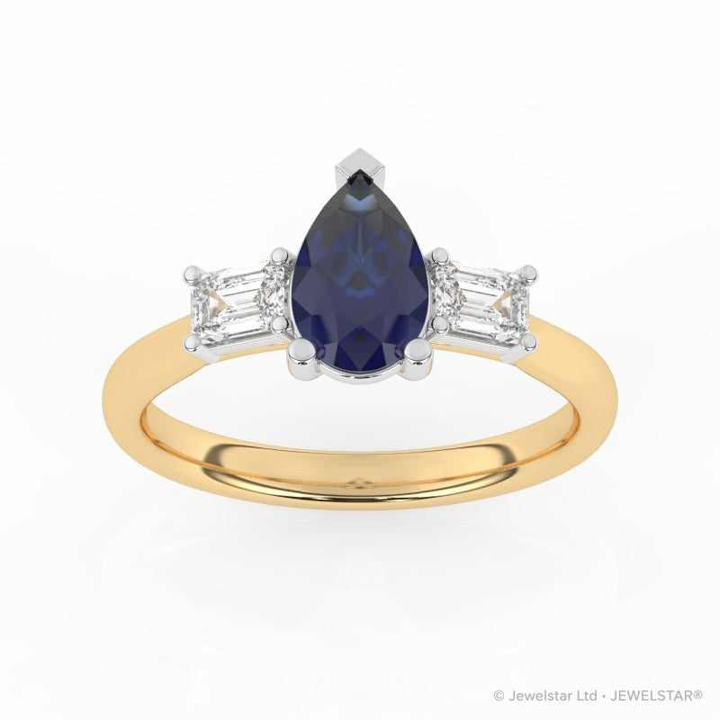 R-82311-SA-Y  Lab Diamond & Sapphire Three Stone Ring
