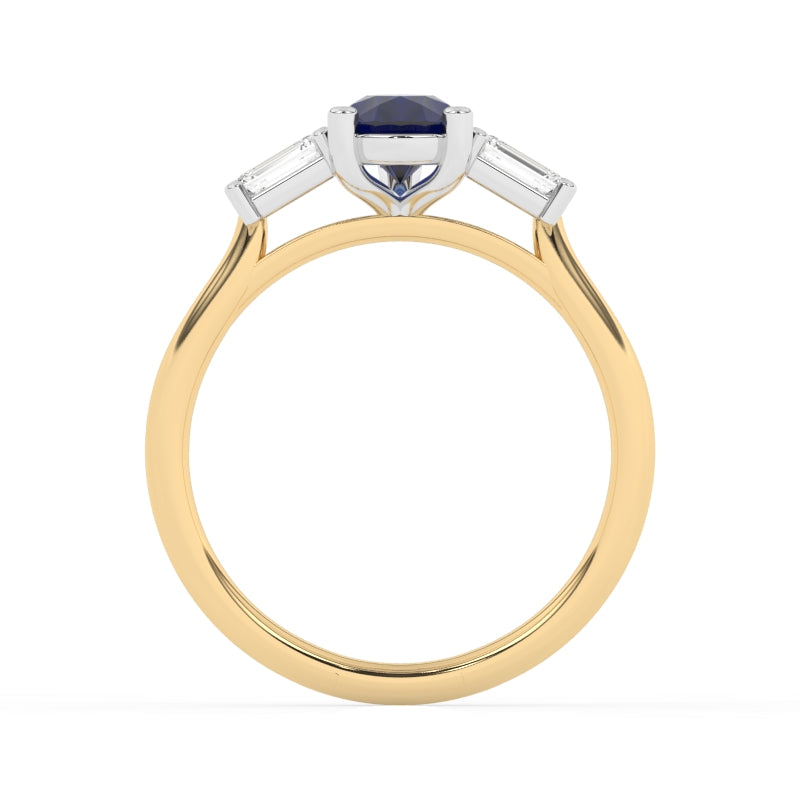R-82311-SA-Y  Lab Diamond & Sapphire Three Stone Ring