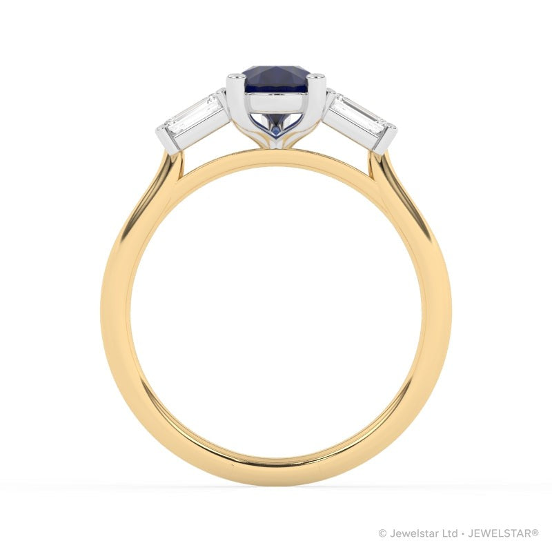 R-82311-SA-Y  Lab Diamond & Sapphire Three Stone Ring