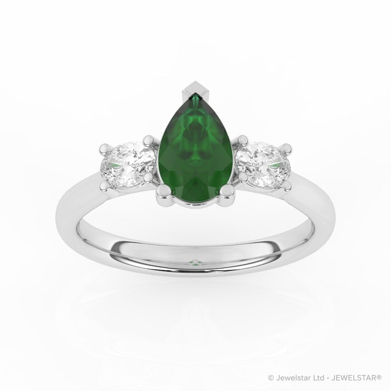 R-82312-EM-W  Lab Diamond & Emerald Three Stone Ring