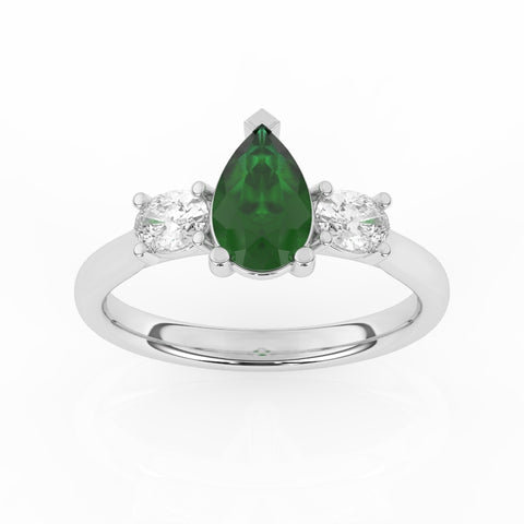 R-82312-EM-W  Lab Diamond & Emerald Three Stone Ring F/VS (EGL Report Included)