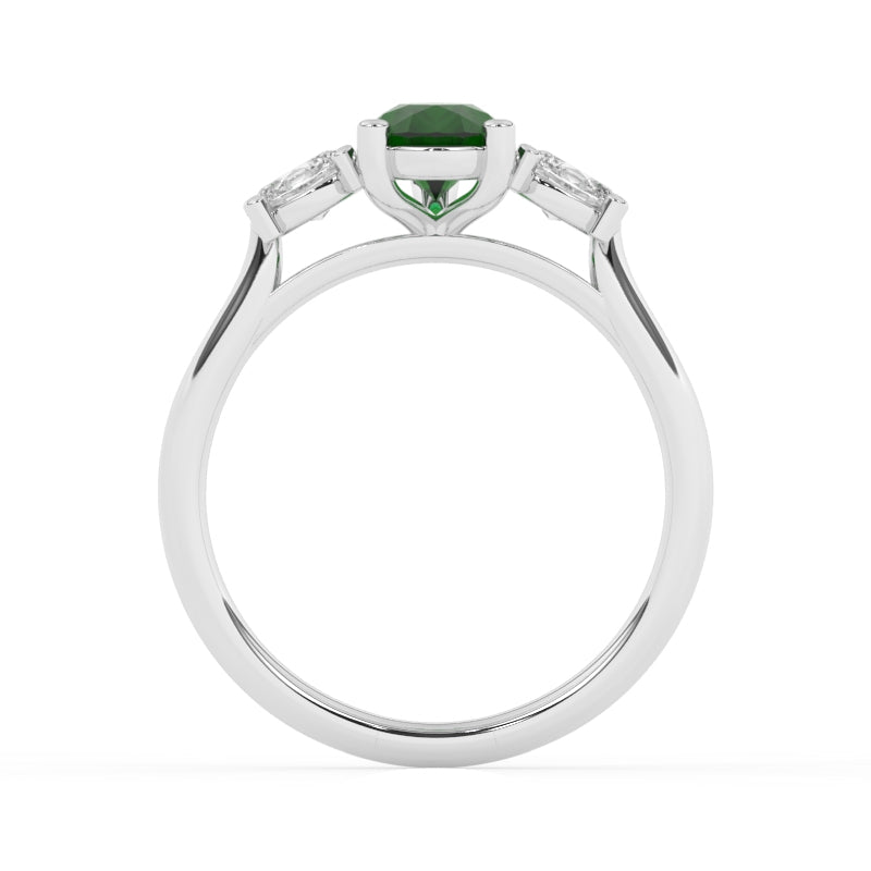 R-82312-EM-W  Lab Diamond & Emerald Three Stone Ring