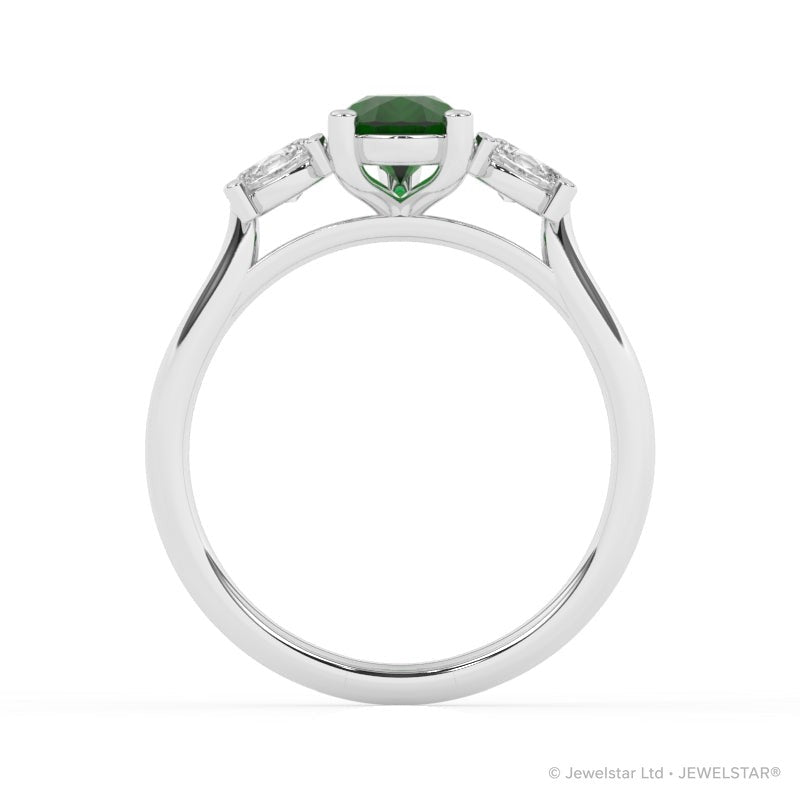 R-82312-EM-W  Lab Diamond & Emerald Three Stone Ring