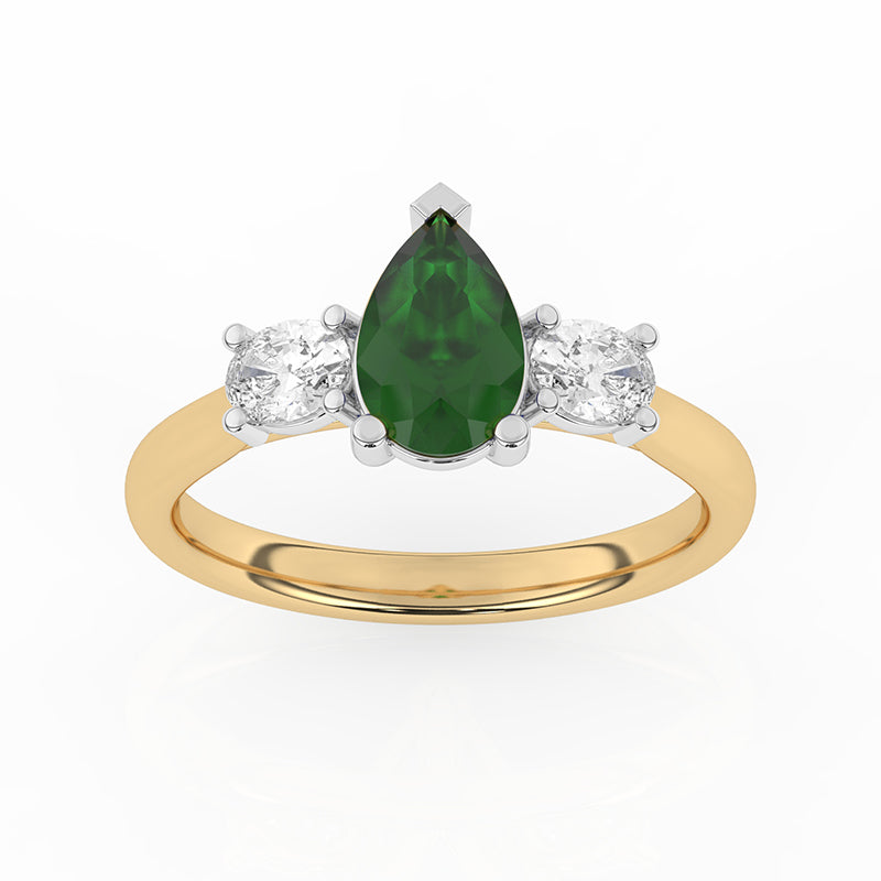R-82312-EM-Y  Lab Diamond & Emerald Three Stone Ring