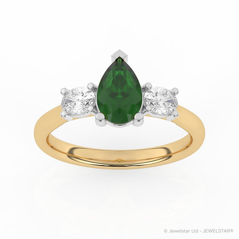 R-82312-EM-Y  Lab Diamond & Emerald Three Stone Ring