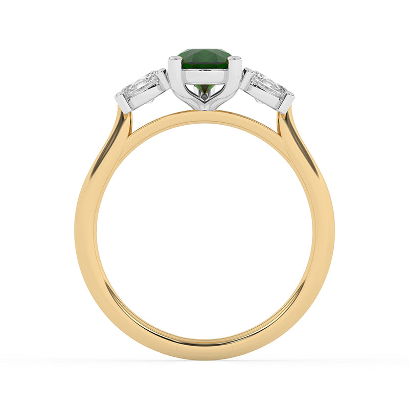 R-82312-EM-Y  Lab Diamond & Emerald Three Stone Ring