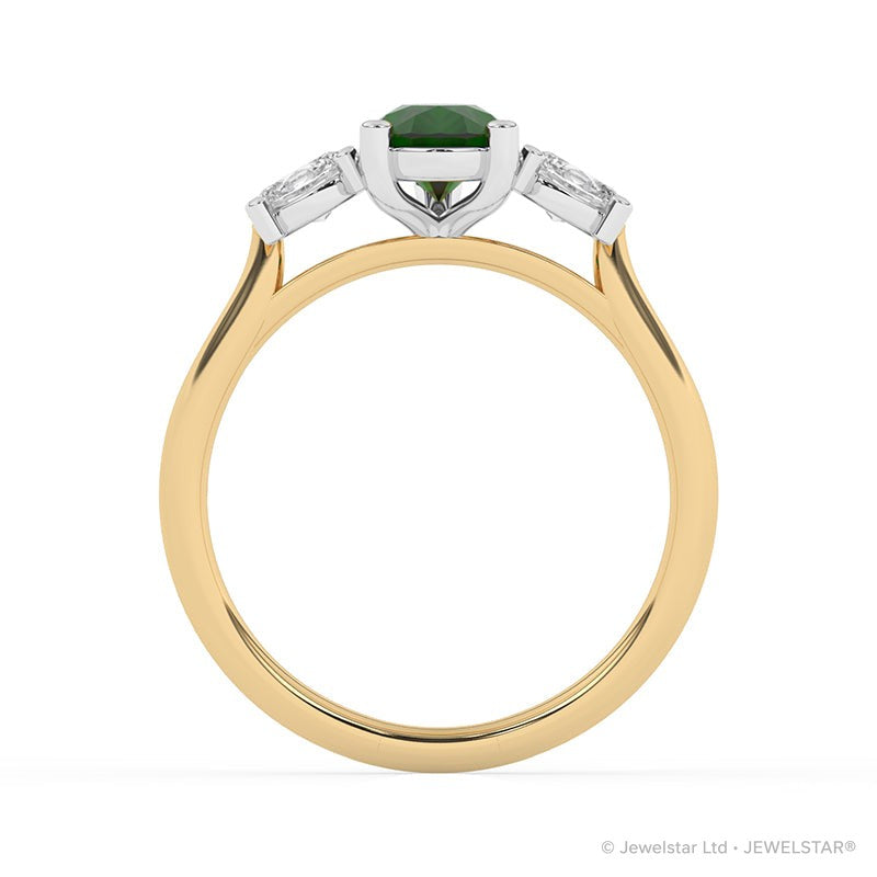 R-82312-EM-Y  Lab Diamond & Emerald Three Stone Ring