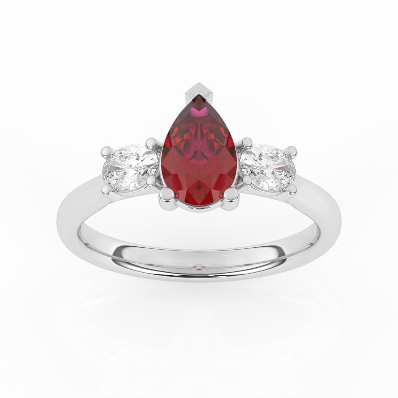 R-82312-RU-W  Lab Diamond & Ruby Three Stone Ring