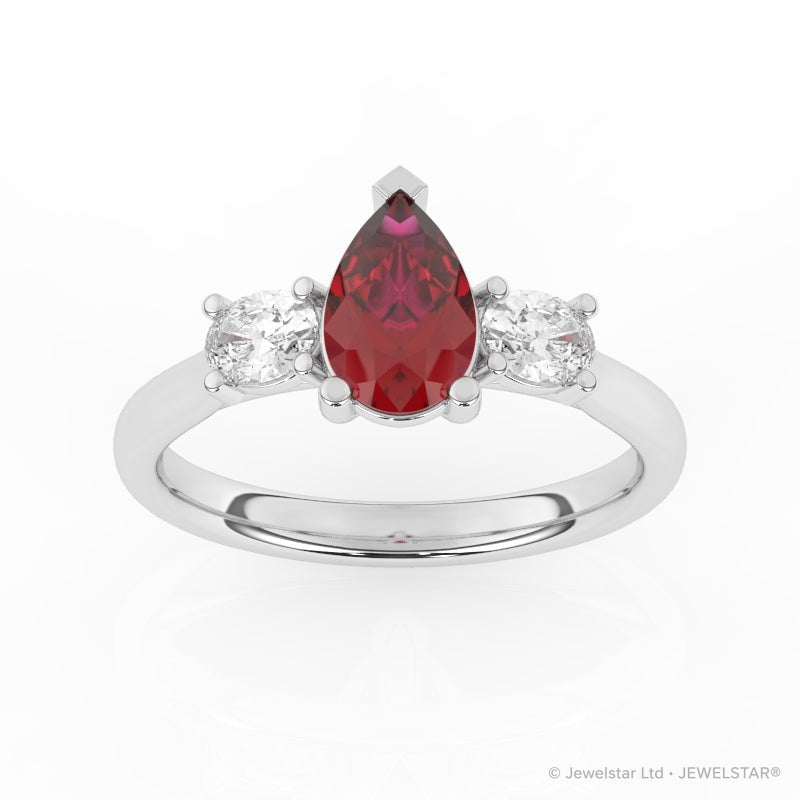 R-82312-RU-W  Lab Diamond & Ruby Three Stone Ring