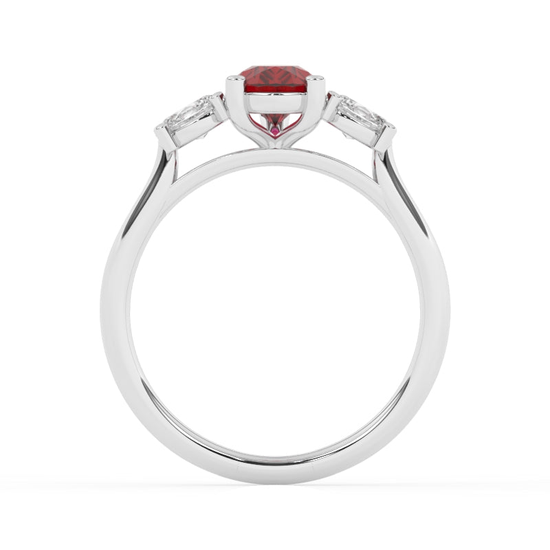 R-82312-RU-W  Lab Diamond & Ruby Three Stone Ring
