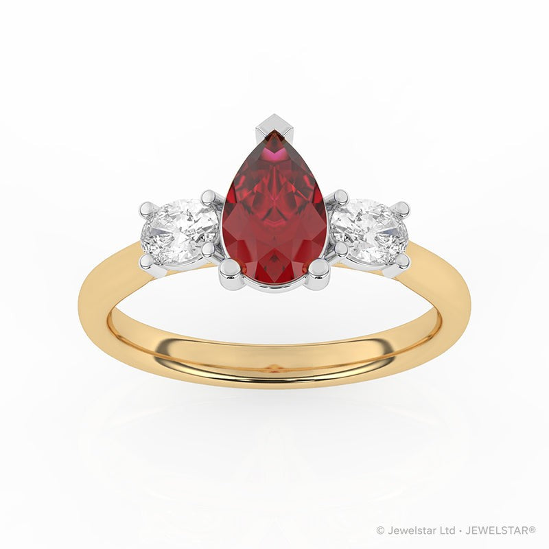 R-82312-RU-Y  Lab Diamond & Ruby Three Stone Ring