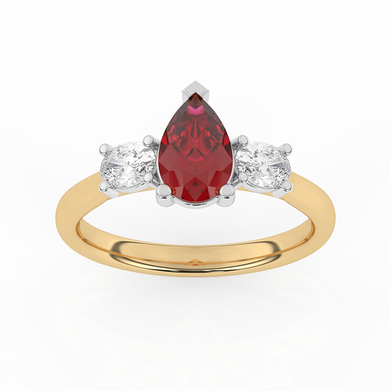 R-82312-RU-Y  Lab Diamond & Ruby Three Stone Ring