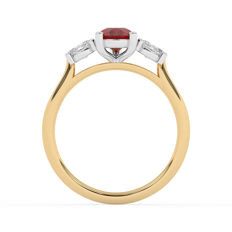 R-82312-RU-Y  Lab Diamond & Ruby Three Stone Ring