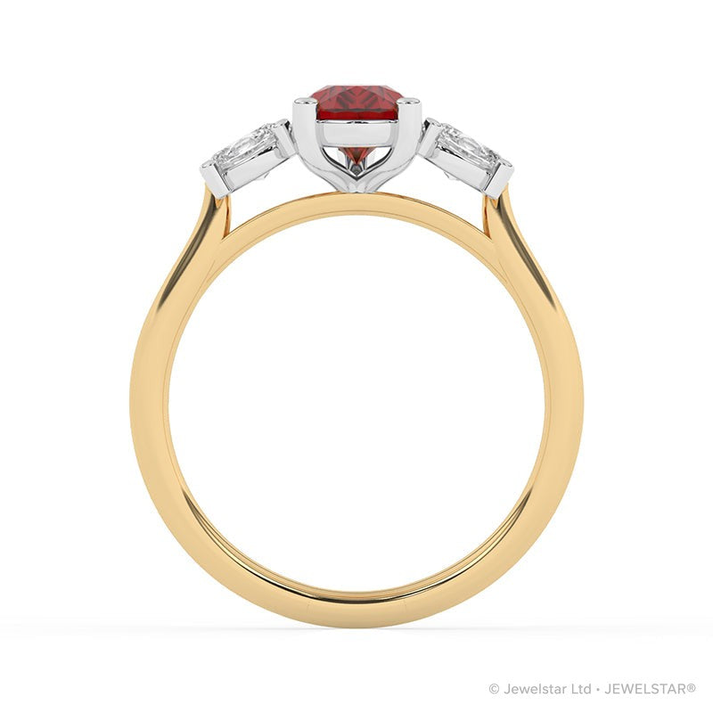 R-82312-RU-Y  Lab Diamond & Ruby Three Stone Ring