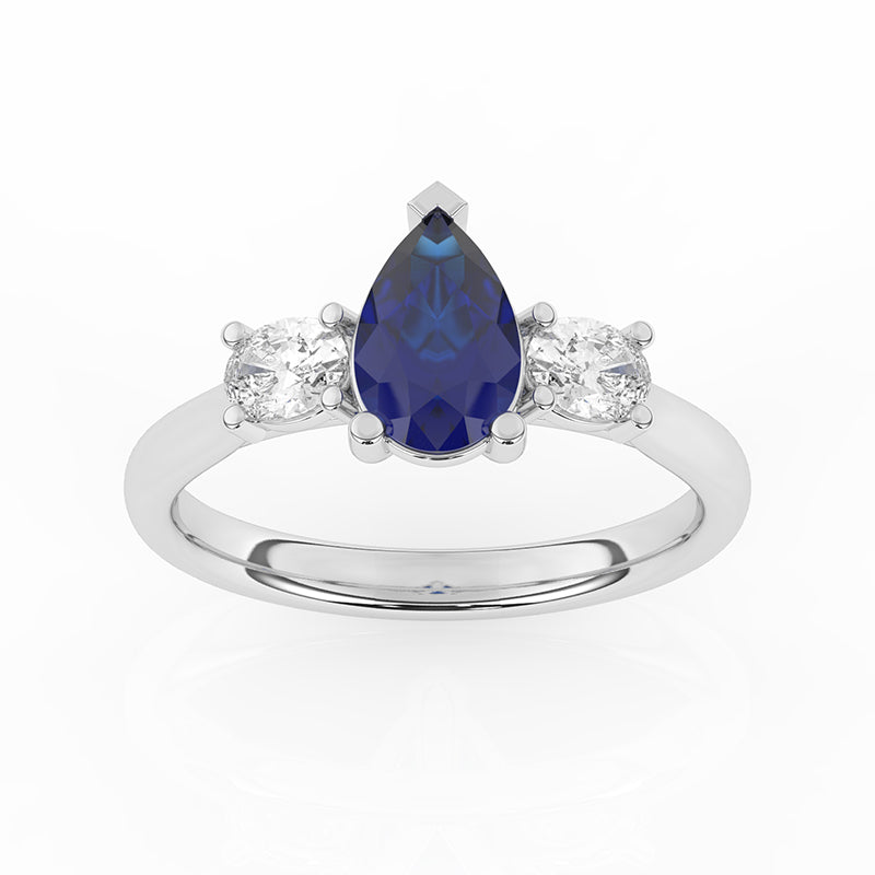 R-82312-SA-W  Lab Diamond & Sapphire Three Stone Ring