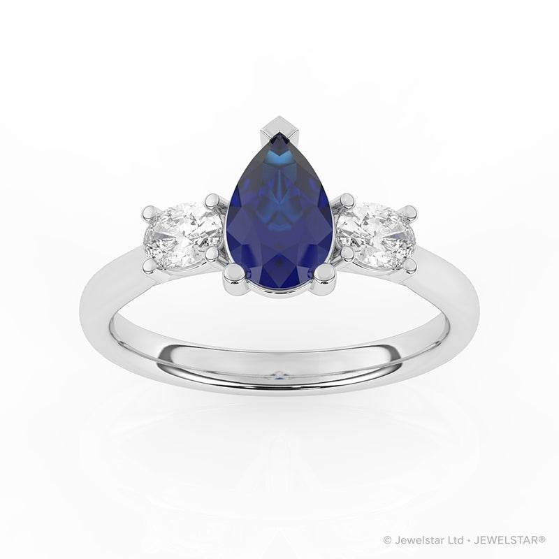 R-82312-SA-W  Lab Diamond & Sapphire Three Stone Ring