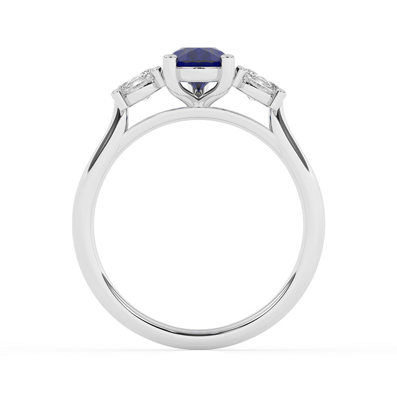 R-82312-SA-W  Lab Diamond & Sapphire Three Stone Ring