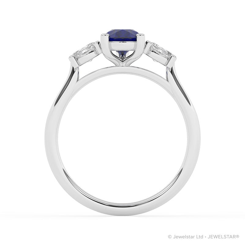 R-82312-SA-W  Lab Diamond & Sapphire Three Stone Ring