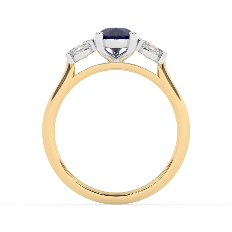 R-82312-SA-Y  Lab Diamond & Sapphire Three Stone Ring