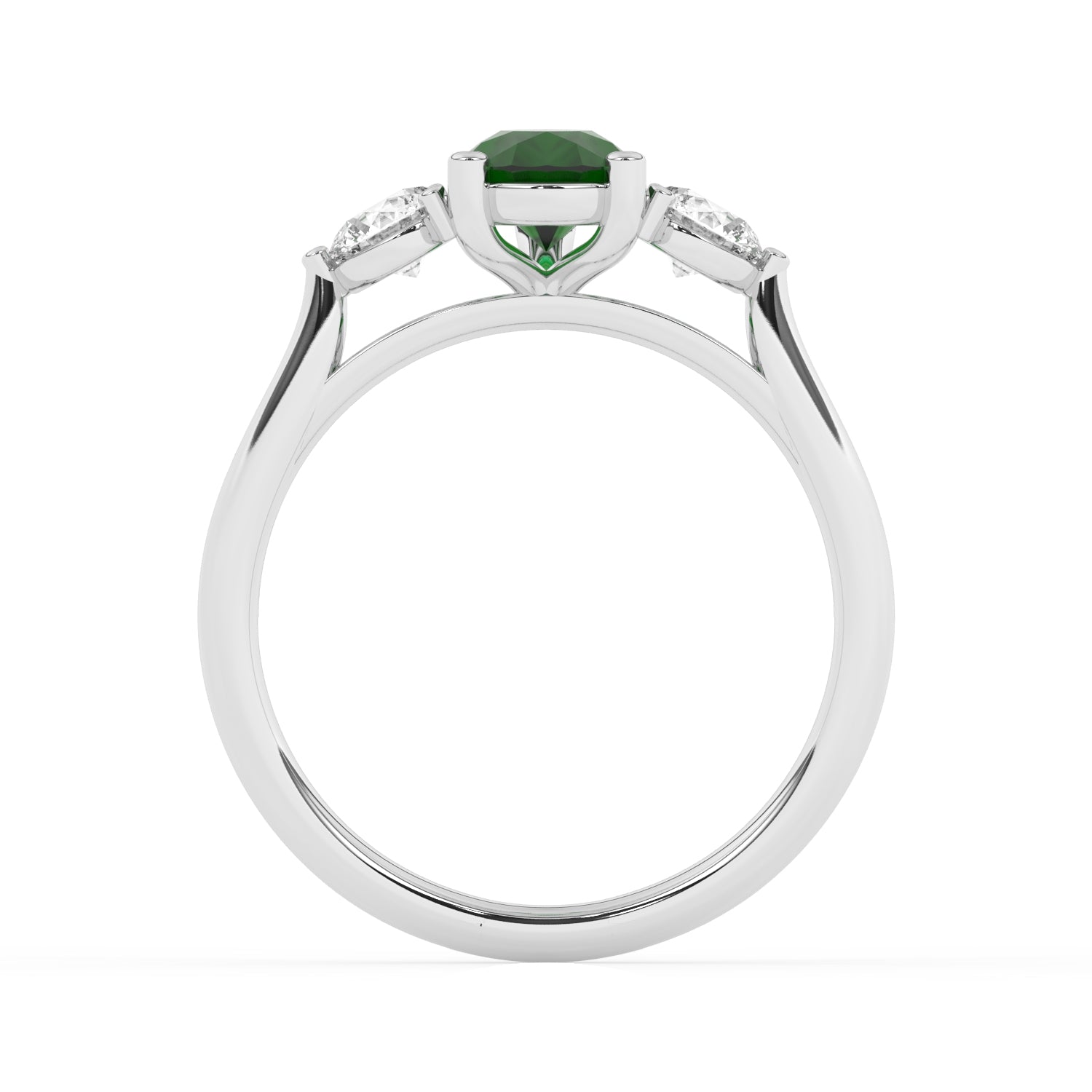 R-82313-EM-W  Lab Diamond & Emerald Three Stone Ring