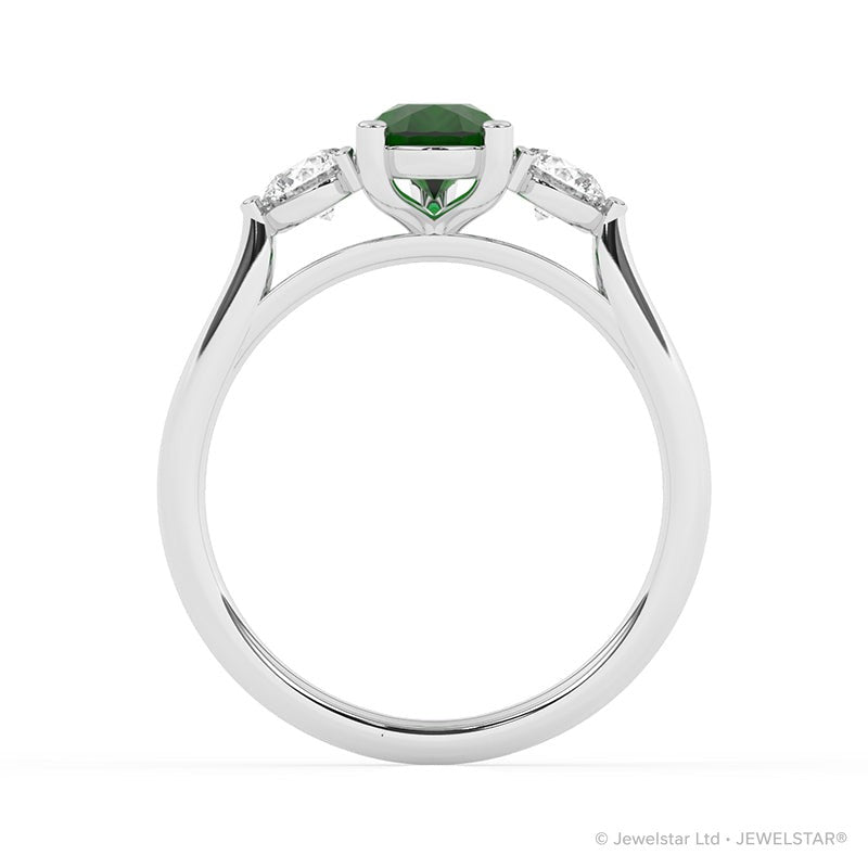 R-82313-EM-W  Lab Diamond & Emerald Three Stone Ring