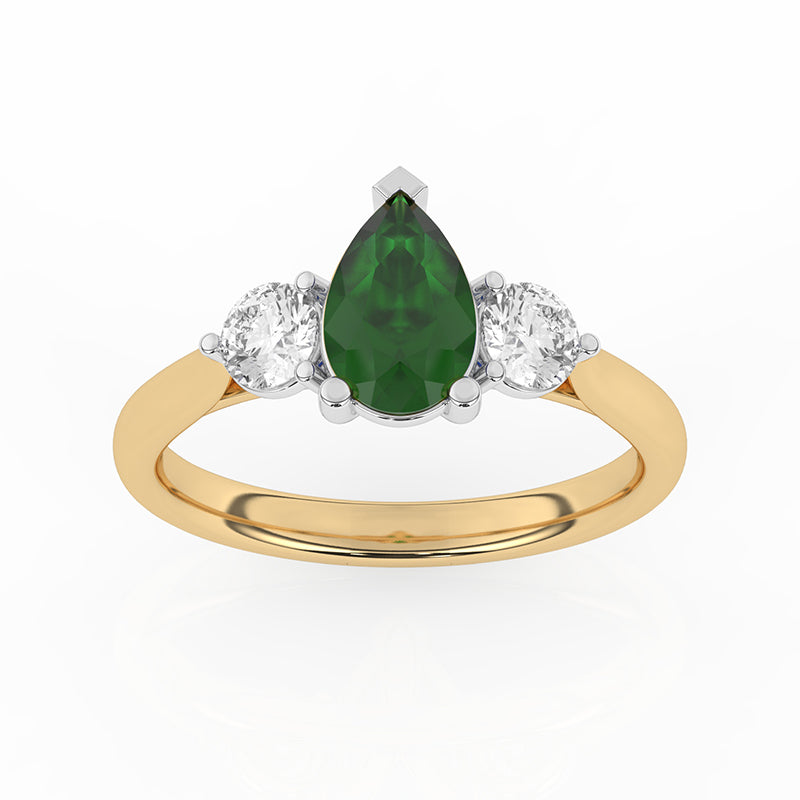 R-82313-EM-Y  Lab Diamond & Emerald Three Stone Ring