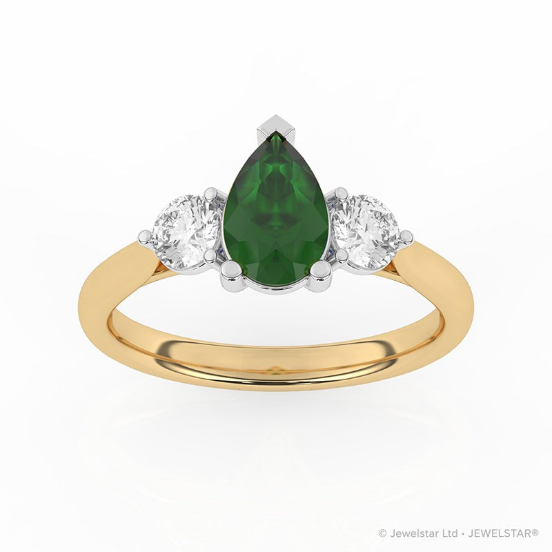 R-82313-EM-Y  Lab Diamond & Emerald Three Stone Ring